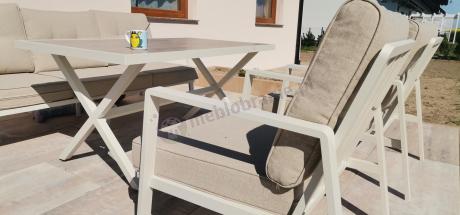 Komplet mebli tarasowych dla 5 osób z sofą 190cm - Elke Dining - White