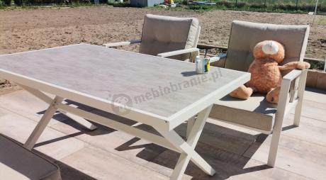 Komplet mebli tarasowych dla 5 osób z sofą 190cm - Elke Dining - White