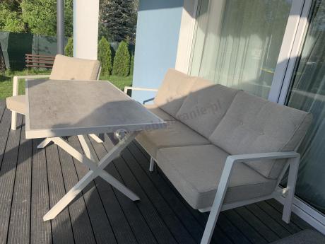 Komplet mebli tarasowych dla 5 osób z sofą 190cm - Elke Dining - White