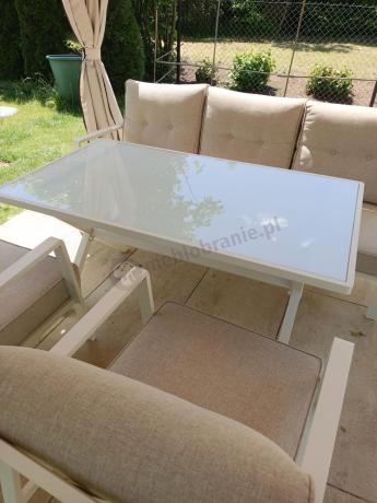 Komplet mebli tarasowych dla 5 osób z sofą 190cm - Elke Dining - White