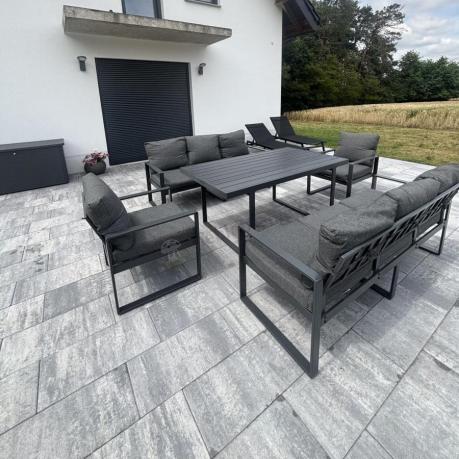 Komplet mebli tarasowych dla 8 osób - 2 sofy, 2 fotele i wysoki stół 160cm - Panaon Grande DG