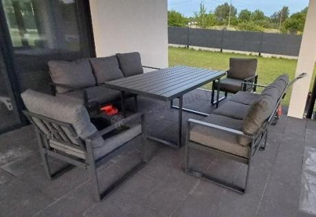 Komplet mebli tarasowych dla 8 osób - 2 sofy, 2 fotele i wysoki stół 160cm - Panaon Grande DG