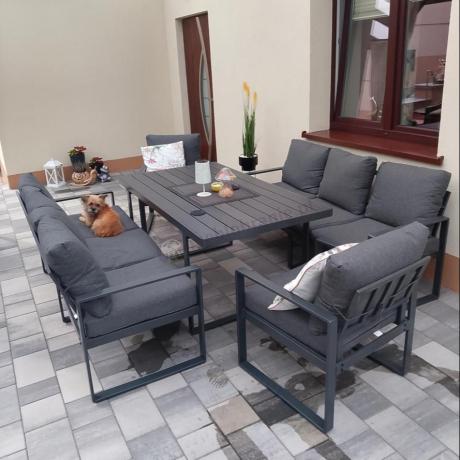 Komplet mebli tarasowych dla 8 osób - 2 sofy, 2 fotele i wysoki stół 160cm - Panaon Grande DG