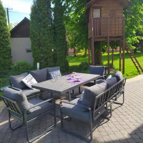 Komplet mebli tarasowych dla 8 osób - 2 sofy, 2 fotele i wysoki stół 160cm - Panaon Grande DG