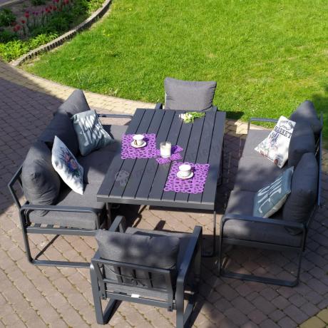 Komplet mebli tarasowych dla 8 osób - 2 sofy, 2 fotele i wysoki stół 160cm - Panaon Grande DG