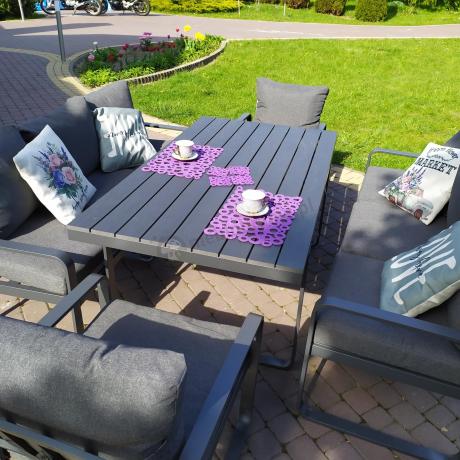 Komplet mebli tarasowych dla 8 osób - 2 sofy, 2 fotele i wysoki stół 160cm - Panaon Grande DG