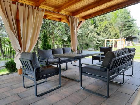 Komplet mebli tarasowych dla 8 osób - 2 sofy, 2 fotele i wysoki stół 160cm - Panaon Grande DG