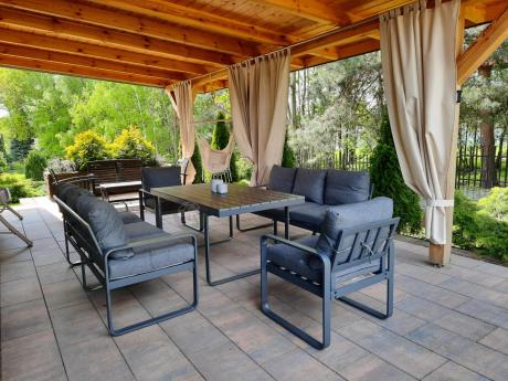 Komplet mebli tarasowych dla 8 osób - 2 sofy, 2 fotele i wysoki stół 160cm - Panaon Grande DG