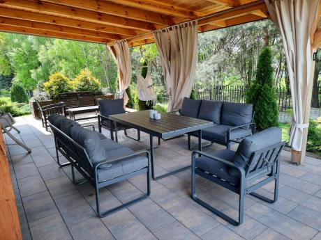 Komplet mebli tarasowych dla 8 osób - 2 sofy, 2 fotele i wysoki stół 160cm - Panaon Grande DG