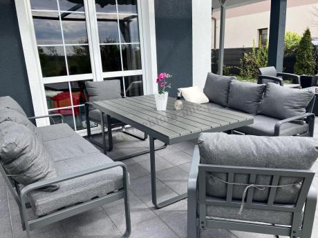 Komplet mebli tarasowych dla 8 osób - 2 sofy, 2 fotele i wysoki stół 160cm - Panaon Grande DG