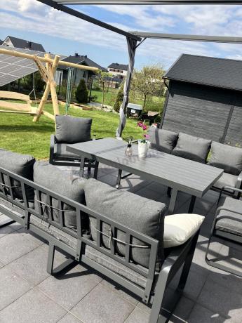 Komplet mebli tarasowych dla 8 osób - 2 sofy, 2 fotele i wysoki stół 160cm - Panaon Grande DG