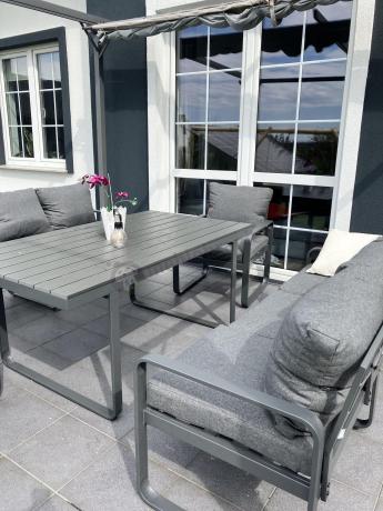 Komplet mebli tarasowych dla 8 osób - 2 sofy, 2 fotele i wysoki stół 160cm - Panaon Grande DG