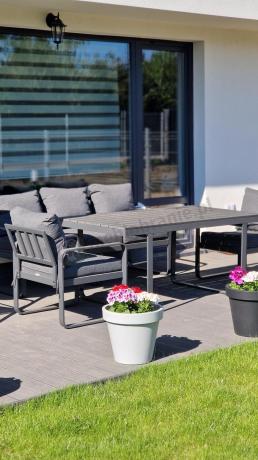 Komplet mebli tarasowych dla 8 osób - 2 sofy, 2 fotele i wysoki stół 160cm - Panaon Grande DG