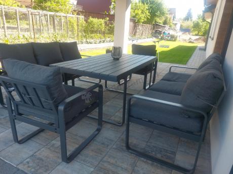 Komplet mebli tarasowych dla 8 osób - 2 sofy, 2 fotele i wysoki stół 160cm - Panaon Grande DG