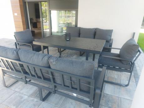 Komplet mebli tarasowych dla 8 osób - 2 sofy, 2 fotele i wysoki stół 160cm - Panaon Grande DG