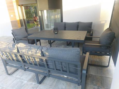 Komplet mebli tarasowych dla 8 osób - 2 sofy, 2 fotele i wysoki stół 160cm - Panaon Grande DG