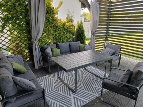 Komplet mebli tarasowych dla 8 osób - 2 sofy, 2 fotele i wysoki stół 160cm - Panaon Grande DG