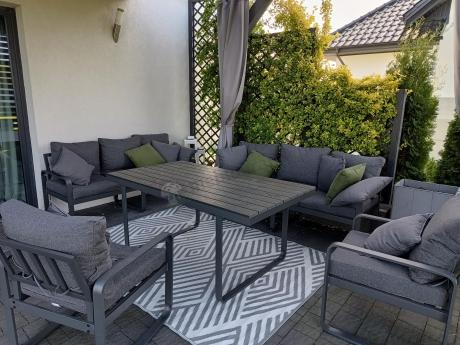 Komplet mebli tarasowych dla 8 osób - 2 sofy, 2 fotele i wysoki stół 160cm - Panaon Grande DG