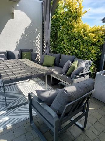 Komplet mebli tarasowych dla 8 osób - 2 sofy, 2 fotele i wysoki stół 160cm - Panaon Grande DG