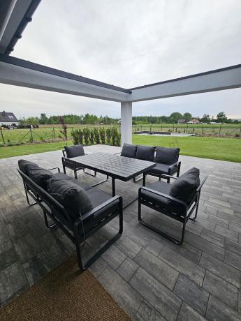 Komplet mebli tarasowych dla 8 osób - 2 sofy, 2 fotele i wysoki stół 160cm - Panaon Grande DG