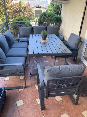 Komplet mebli tarasowych dla 8 osób - 2 sofy, 2 fotele i wysoki stół 160cm - Panaon Grande DG