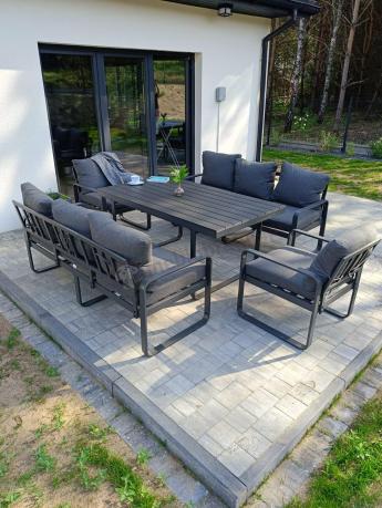 Komplet mebli tarasowych dla 8 osób - 2 sofy, 2 fotele i wysoki stół 160cm - Panaon Grande DG