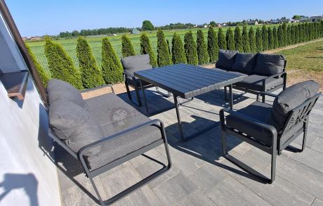 Komplet mebli tarasowych dla 8 osób - 2 sofy, 2 fotele i wysoki stół 160cm - Panaon Grande DG