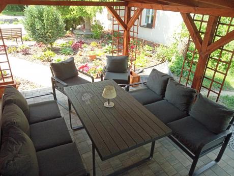 Komplet mebli tarasowych dla 8 osób - 2 sofy, 2 fotele i wysoki stół 160cm - Panaon Grande DG