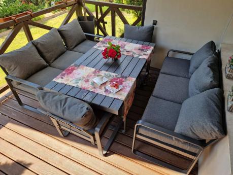 Komplet mebli tarasowych dla 8 osób - 2 sofy, 2 fotele i wysoki stół 160cm - Panaon Grande DG