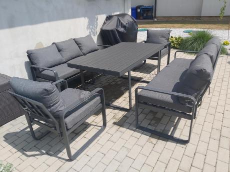 Komplet mebli tarasowych dla 8 osób - 2 sofy, 2 fotele i wysoki stół 160cm - Panaon Grande DG