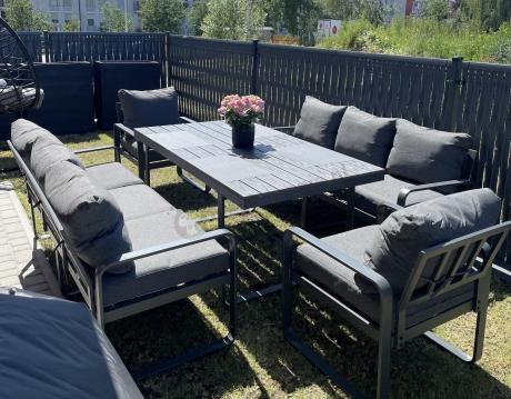 Komplet mebli tarasowych dla 8 osób - 2 sofy, 2 fotele i wysoki stół 160cm - Panaon Grande DG