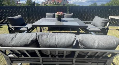 Komplet mebli tarasowych dla 8 osób - 2 sofy, 2 fotele i wysoki stół 160cm - Panaon Grande DG