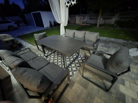 Komplet mebli tarasowych dla 8 osób - 2 sofy, 2 fotele i wysoki stół 160cm - Panaon Grande DG