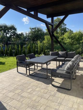 Komplet mebli tarasowych dla 8 osób - 2 sofy, 2 fotele i wysoki stół 160cm - Panaon Grande DG