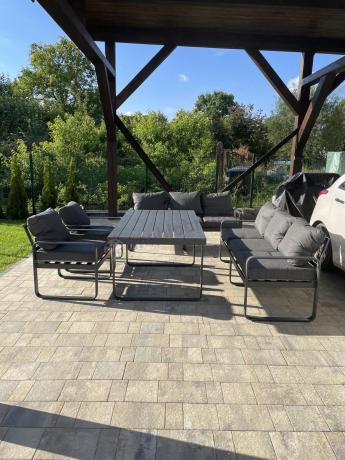 Komplet mebli tarasowych dla 8 osób - 2 sofy, 2 fotele i wysoki stół 160cm - Panaon Grande DG