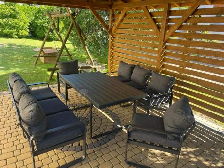 Komplet mebli tarasowych dla 8 osób - 2 sofy, 2 fotele i wysoki stół 160cm - Panaon Grande DG