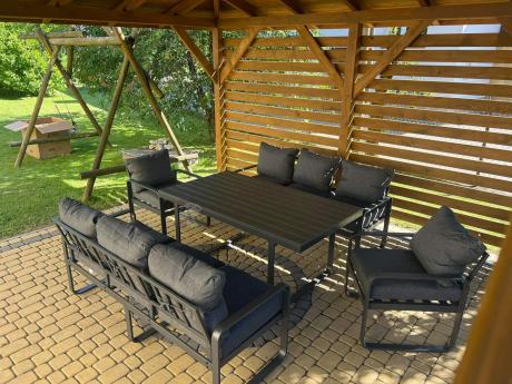 Komplet mebli tarasowych dla 8 osób - 2 sofy, 2 fotele i wysoki stół 160cm - Panaon Grande DG