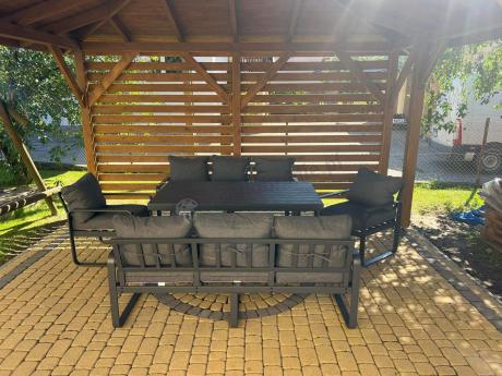 Komplet mebli tarasowych dla 8 osób - 2 sofy, 2 fotele i wysoki stół 160cm - Panaon Grande DG