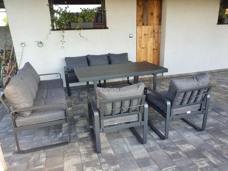 Komplet mebli tarasowych dla 8 osób - 2 sofy, 2 fotele i wysoki stół 160cm - Panaon Grande DG