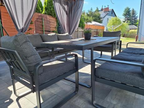 Komplet mebli tarasowych dla 8 osób - 2 sofy, 2 fotele i wysoki stół 160cm - Panaon Grande DG