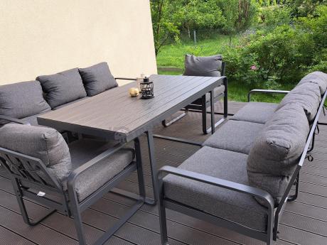 Komplet mebli tarasowych dla 8 osób - 2 sofy, 2 fotele i wysoki stół 160cm - Panaon Grande DG