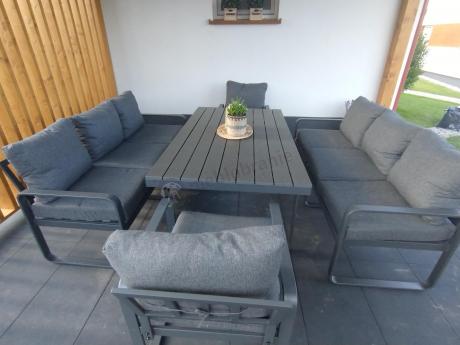 Komplet mebli tarasowych dla 8 osób - 2 sofy, 2 fotele i wysoki stół 160cm - Panaon Grande DG