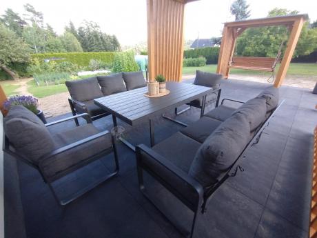 Komplet mebli tarasowych dla 8 osób - 2 sofy, 2 fotele i wysoki stół 160cm - Panaon Grande DG