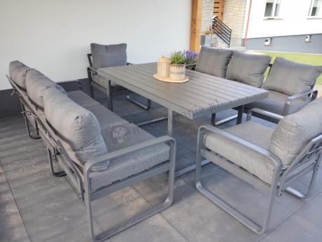 Komplet mebli tarasowych dla 8 osób - 2 sofy, 2 fotele i wysoki stół 160cm - Panaon Grande DG