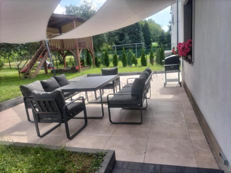 Komplet mebli tarasowych dla 8 osób - 2 sofy, 2 fotele i wysoki stół 160cm - Panaon Grande DG