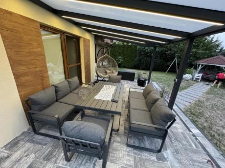 Komplet mebli tarasowych dla 8 osób - 2 sofy, 2 fotele i wysoki stół 160cm - Panaon Grande DG