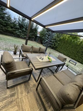 Komplet mebli tarasowych dla 8 osób - 2 sofy, 2 fotele i wysoki stół 160cm - Panaon Grande DG