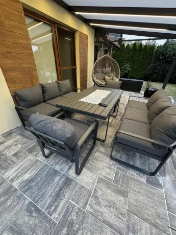 Komplet mebli tarasowych dla 8 osób - 2 sofy, 2 fotele i wysoki stół 160cm - Panaon Grande DG