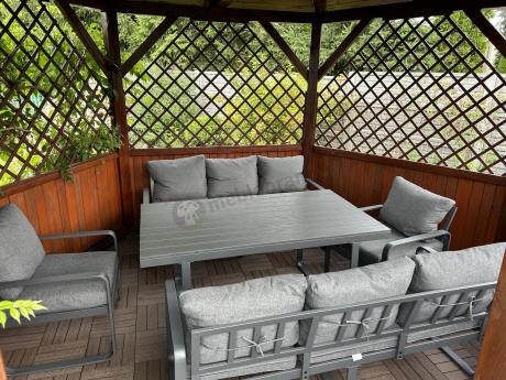 Komplet mebli tarasowych dla 8 osób - 2 sofy, 2 fotele i wysoki stół 160cm - Panaon Grande DG