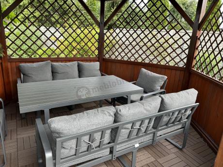 Komplet mebli tarasowych dla 8 osób - 2 sofy, 2 fotele i wysoki stół 160cm - Panaon Grande DG